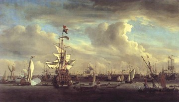  Amsterdam Oil Painting - Willem van de Velde The Gouden Leeuw before Amsterdam warships sea warfare